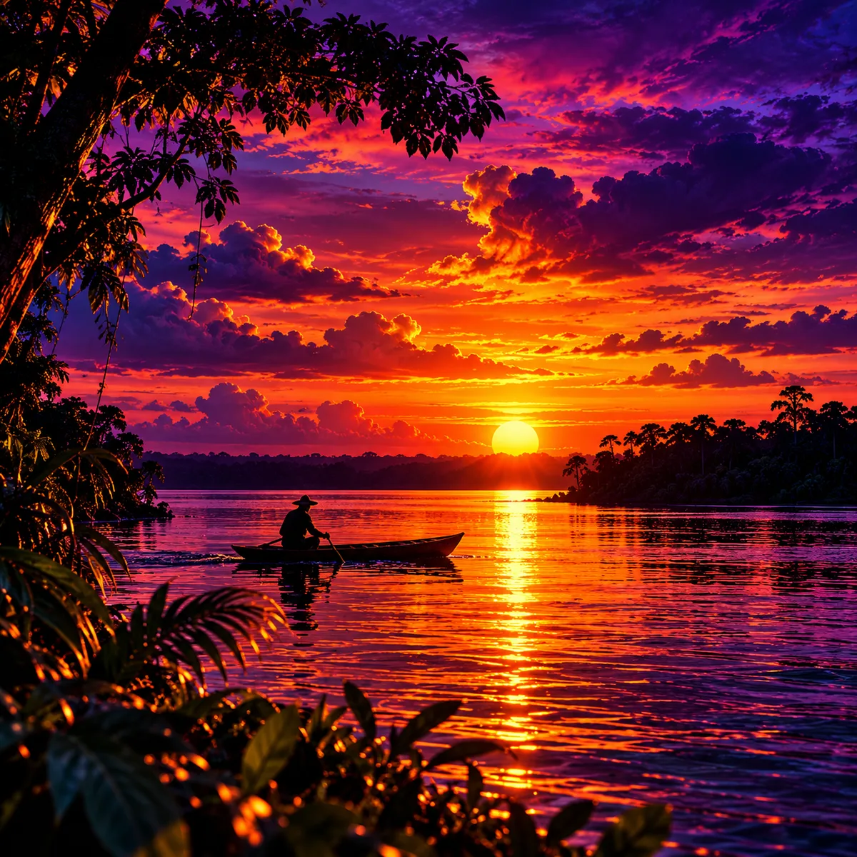Pôr do sol no Rio Negro